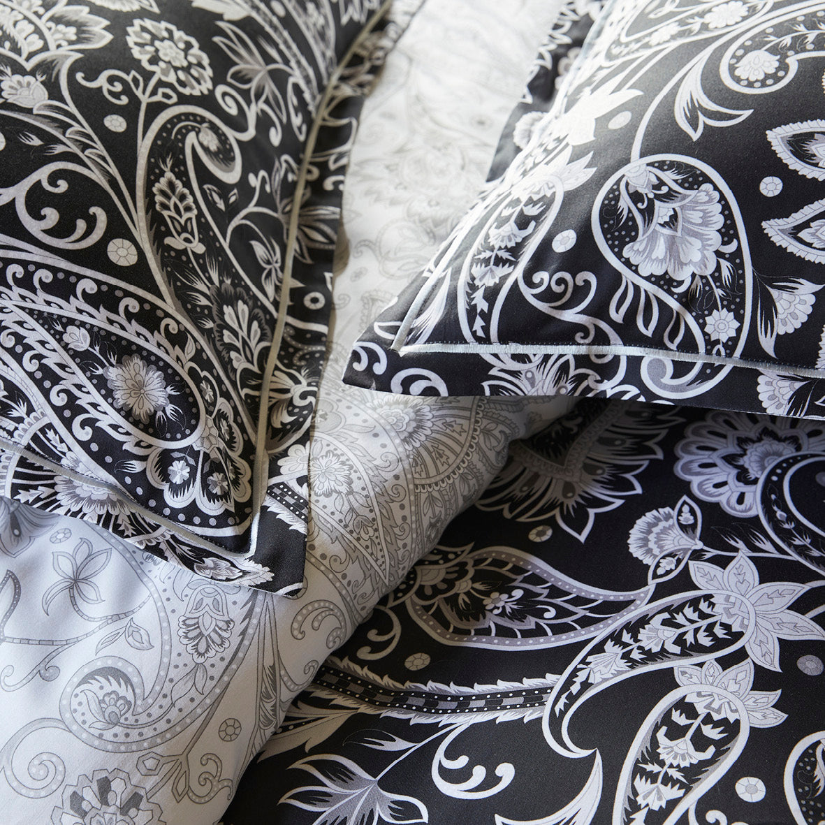 Taie(s) d'oreiller satin de coton - Paisley Noir