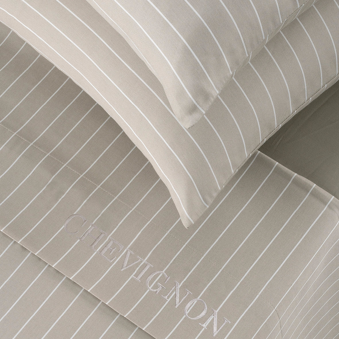 Sheet set cotton satin - Rayures classiques Taupe