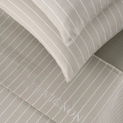 Sheet set cotton satin - Rayures classiques Taupe