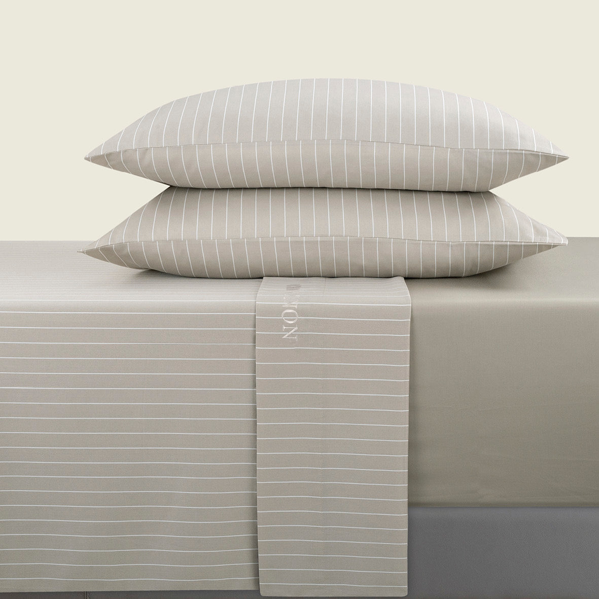 Sheet set cotton satin - Rayures classiques Taupe
