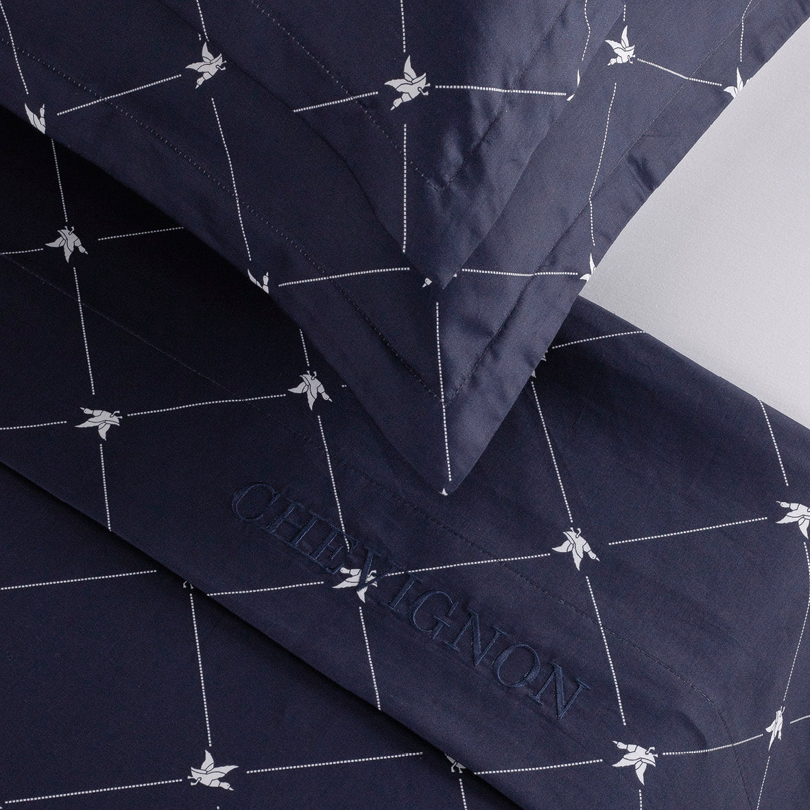 Flat sheet cotton satin - Canards Evy Blue