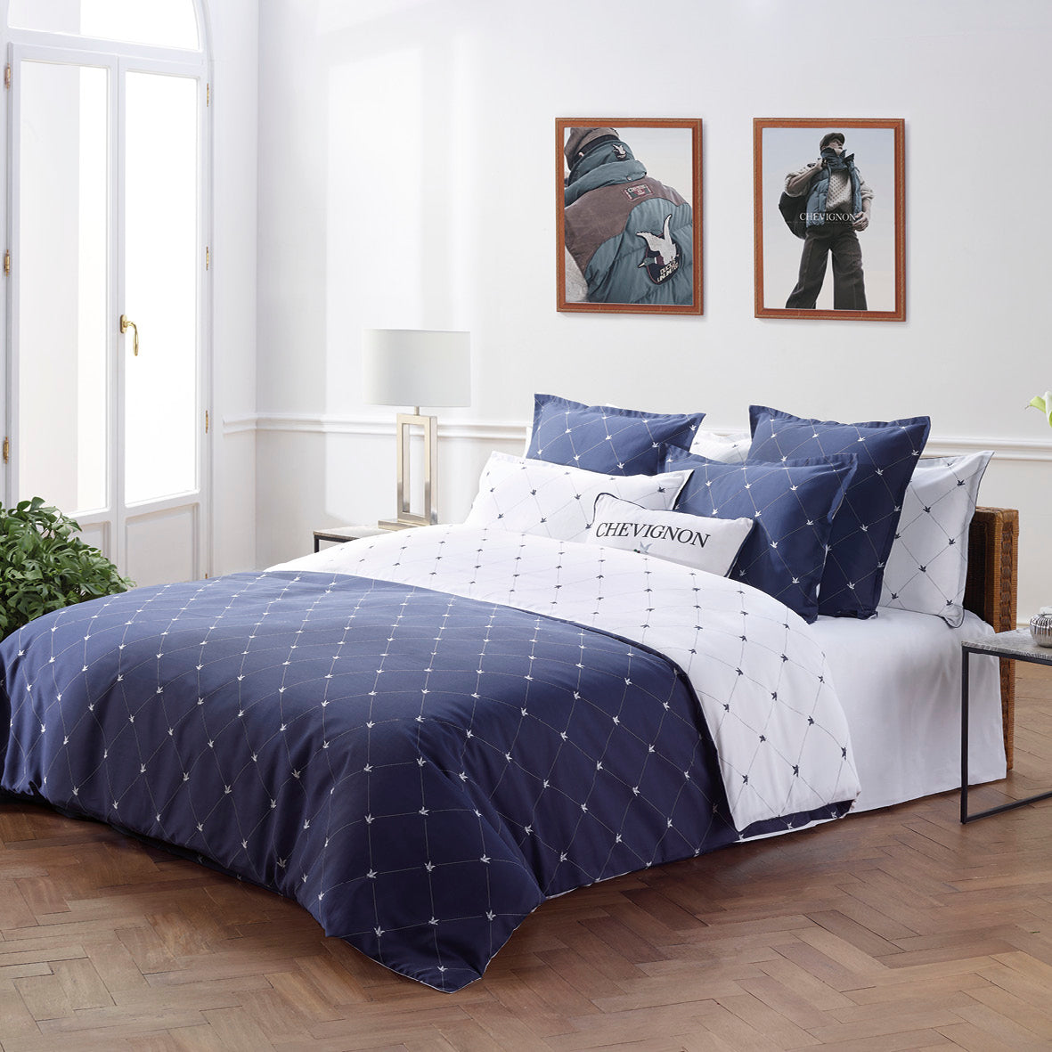 Flat sheet cotton satin - Canards Evy Blue