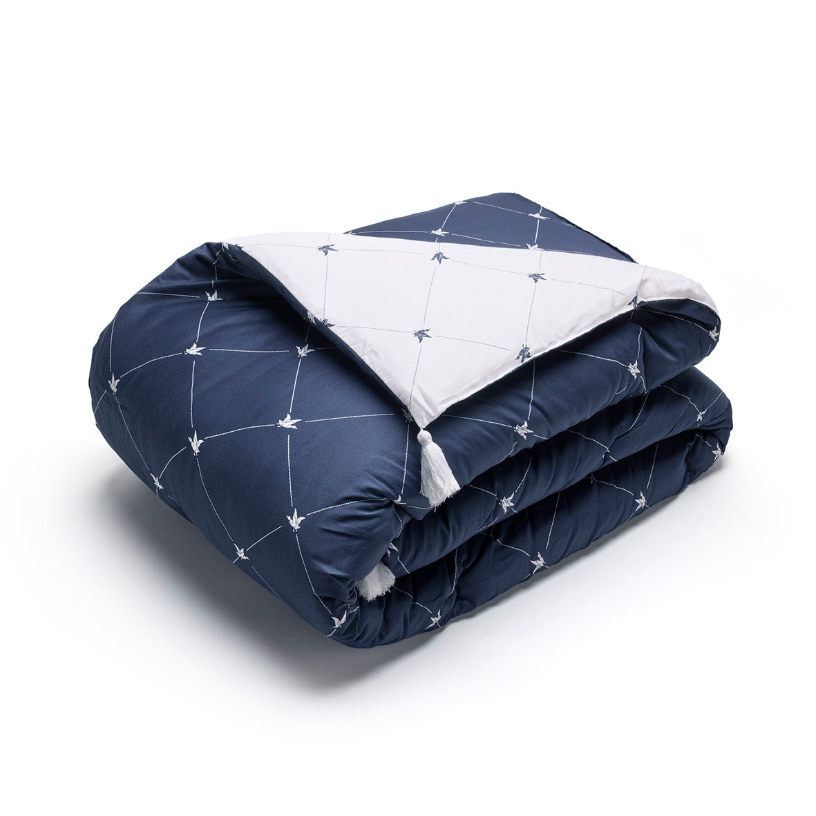 Quilt with tassels - Canards Evy Blue - 140 x 200 cm