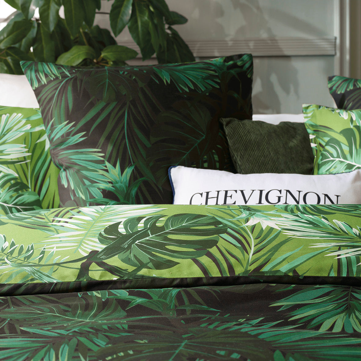 Drap plat satin de coton - Jungle Vert clair