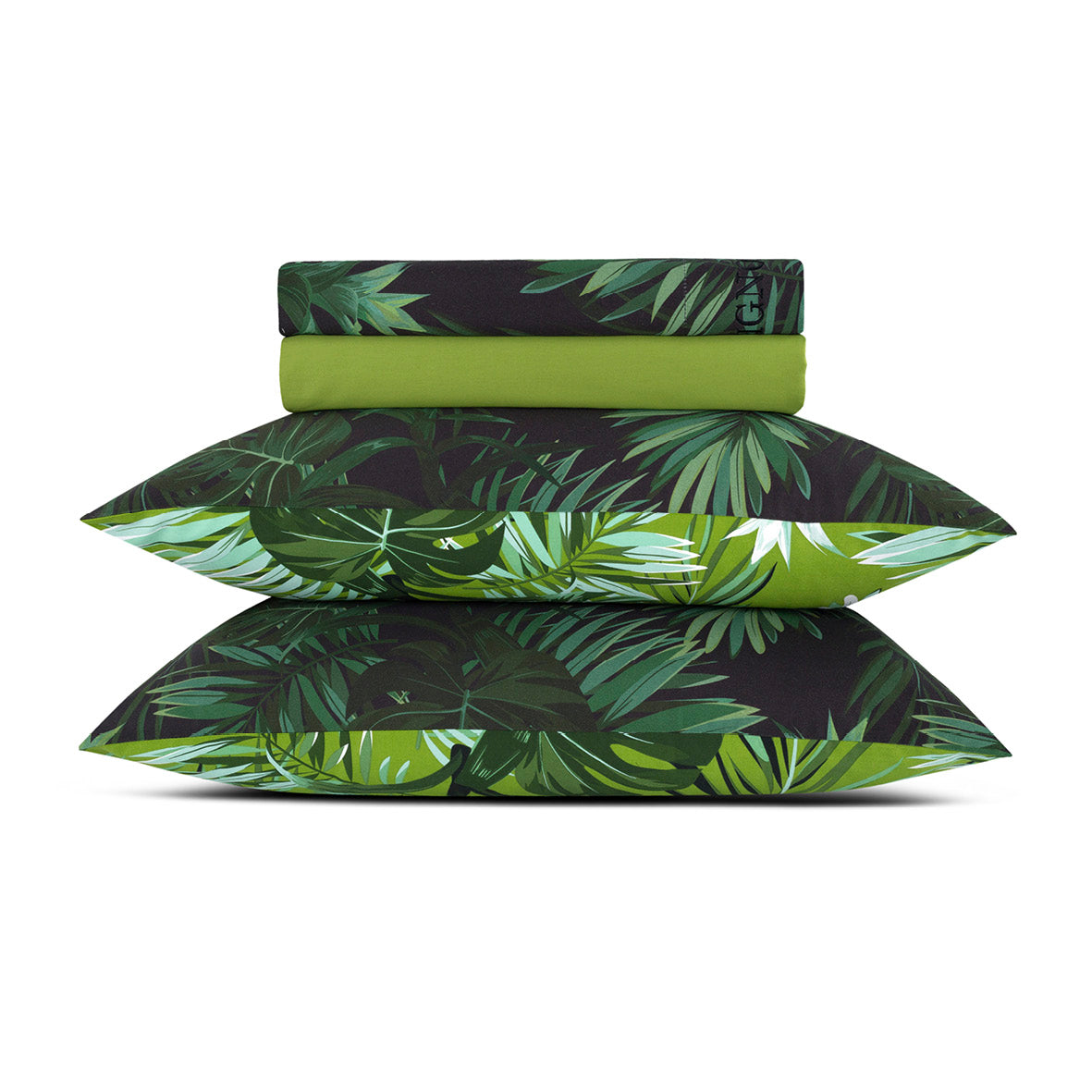 Ensemble de draps satin de coton - Jungle Vert