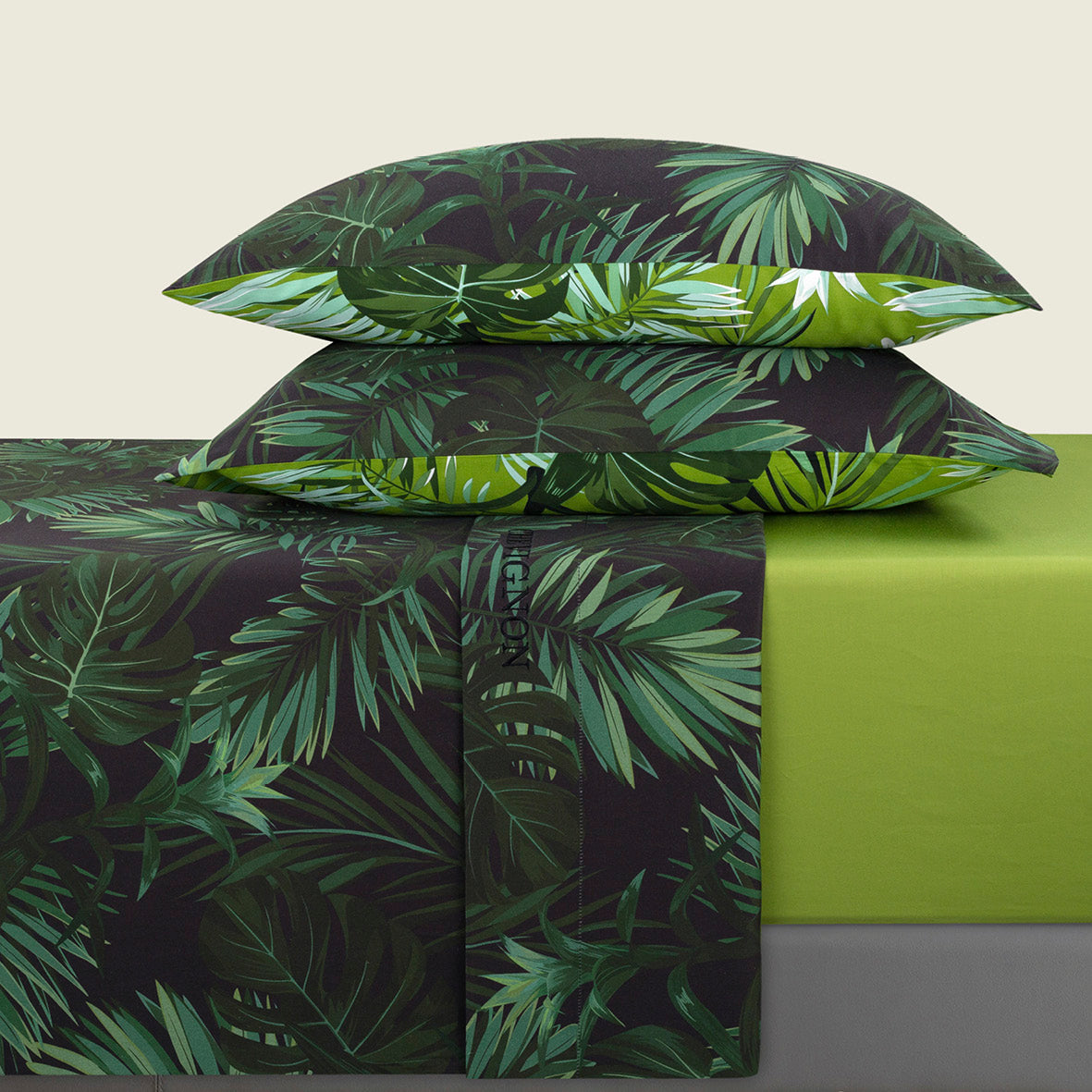 Ensemble de draps satin de coton - Jungle Vert