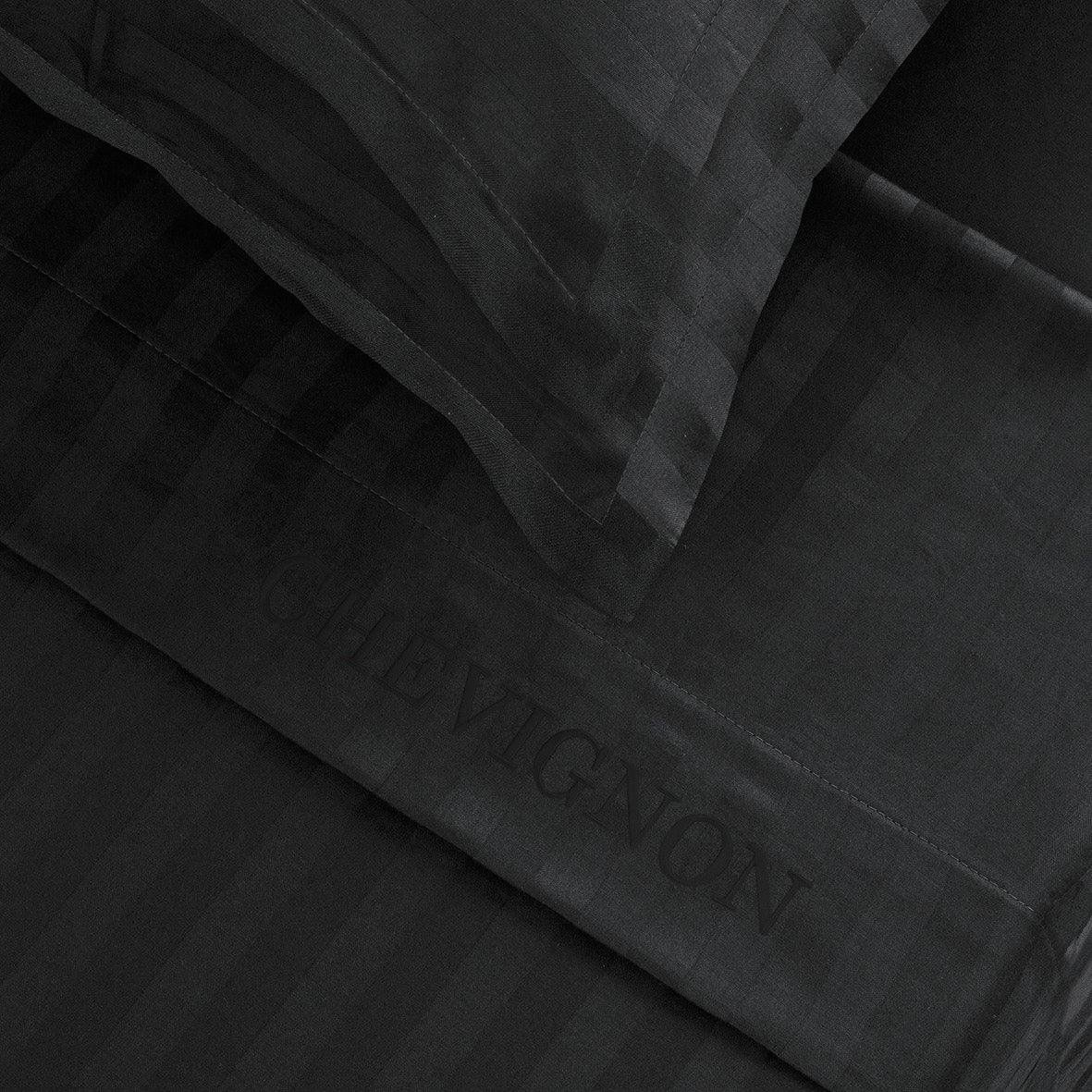 Drap plat satin de coton dobby stripe - Noir 