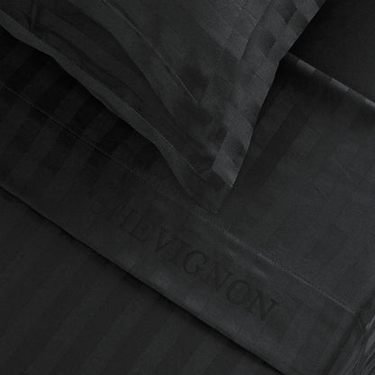 Drap plat satin de coton dobby stripe - Noir 