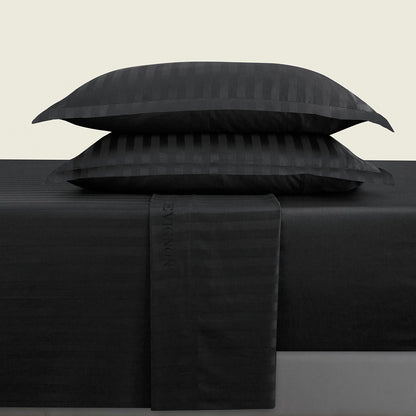 Drap plat satin de coton dobby stripe - Noir 