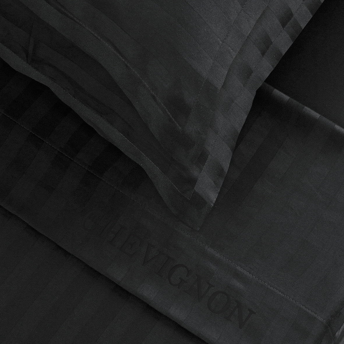 Ensemble de draps satin de coton rayure tissé - dobby Noir