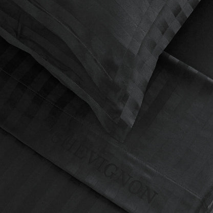 Ensemble de draps satin de coton rayure tissé - dobby Noir