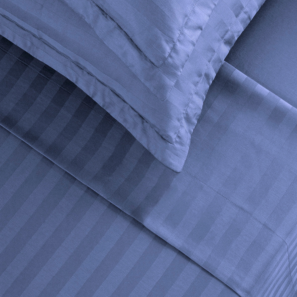 Drap plat satin de coton dobby stripe - Bleu