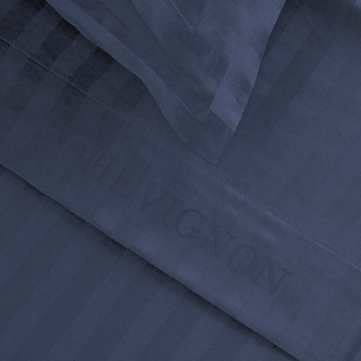 Drap plat satin de coton dobby stripe - Bleu foncé