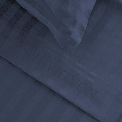 Drap plat satin de coton dobby stripe - Bleu foncé