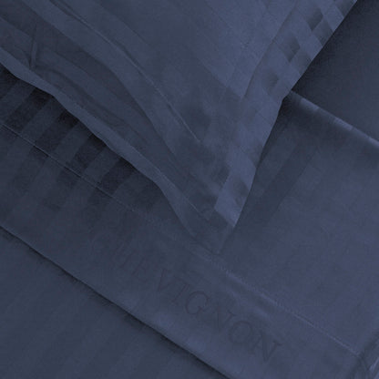 Ensemble de draps satin de coton rayure tissé dobby - Bleu