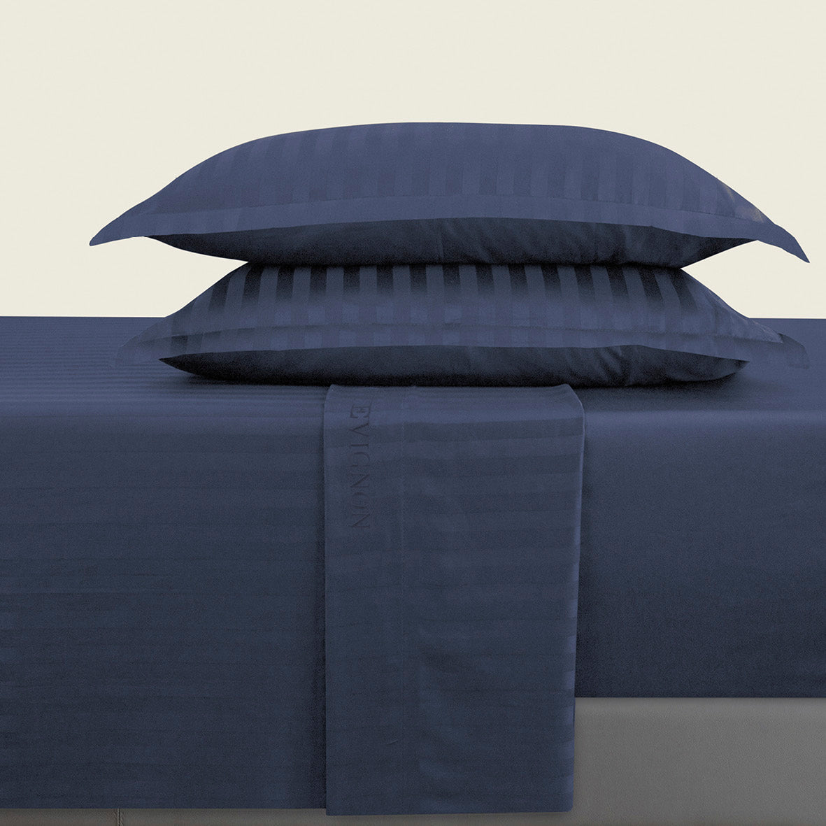 Ensemble de draps satin de coton rayure tissé dobby - Bleu