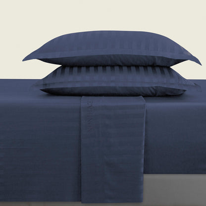 Ensemble de draps satin de coton rayure tissé dobby - Bleu