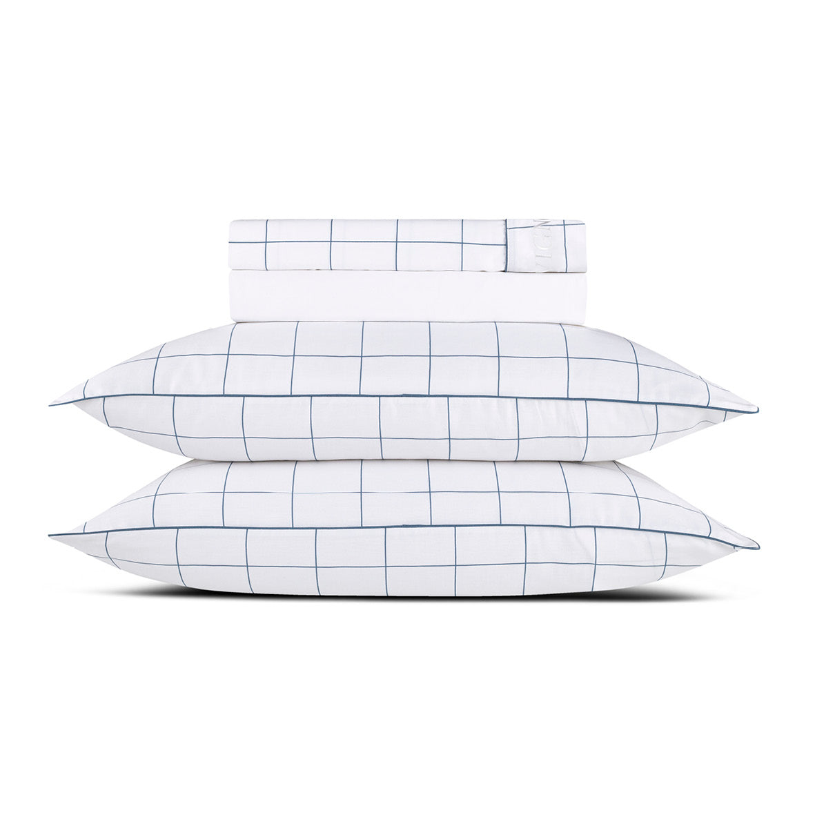 Ensemble de draps satin de coton - Motif à carreaux Blanc / Bleu