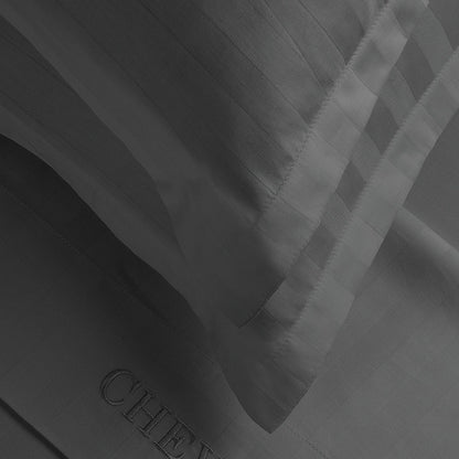 Pillowcase(s) cotton satin dobby stripe woven - Dark grey