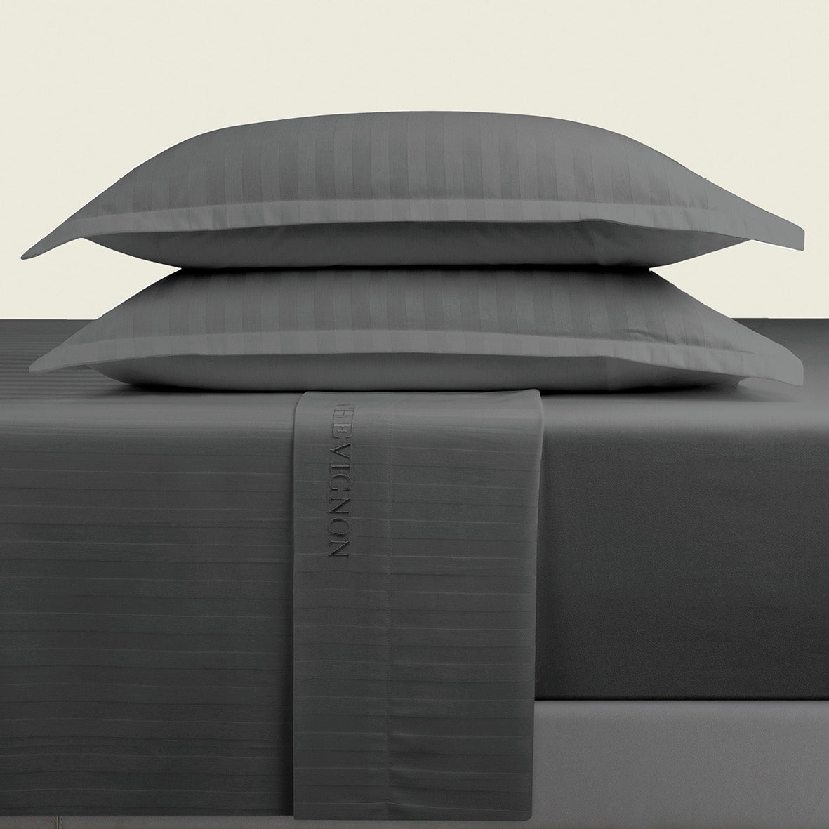 Pillowcase(s) cotton satin dobby stripe woven - Dark grey