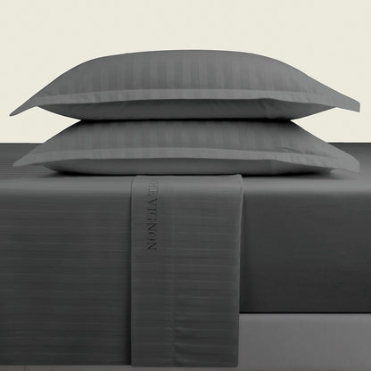 Pillowcase(s) cotton satin dobby stripe woven - Dark grey