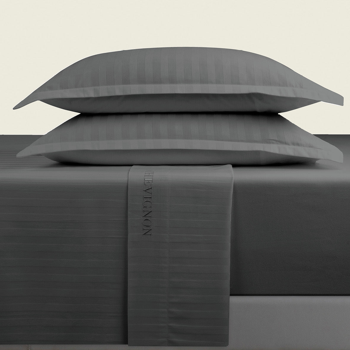 Drap plat satin de coton dobby stripe - Gris foncé