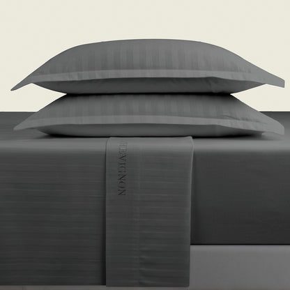 Drap plat satin de coton dobby stripe - Gris foncé