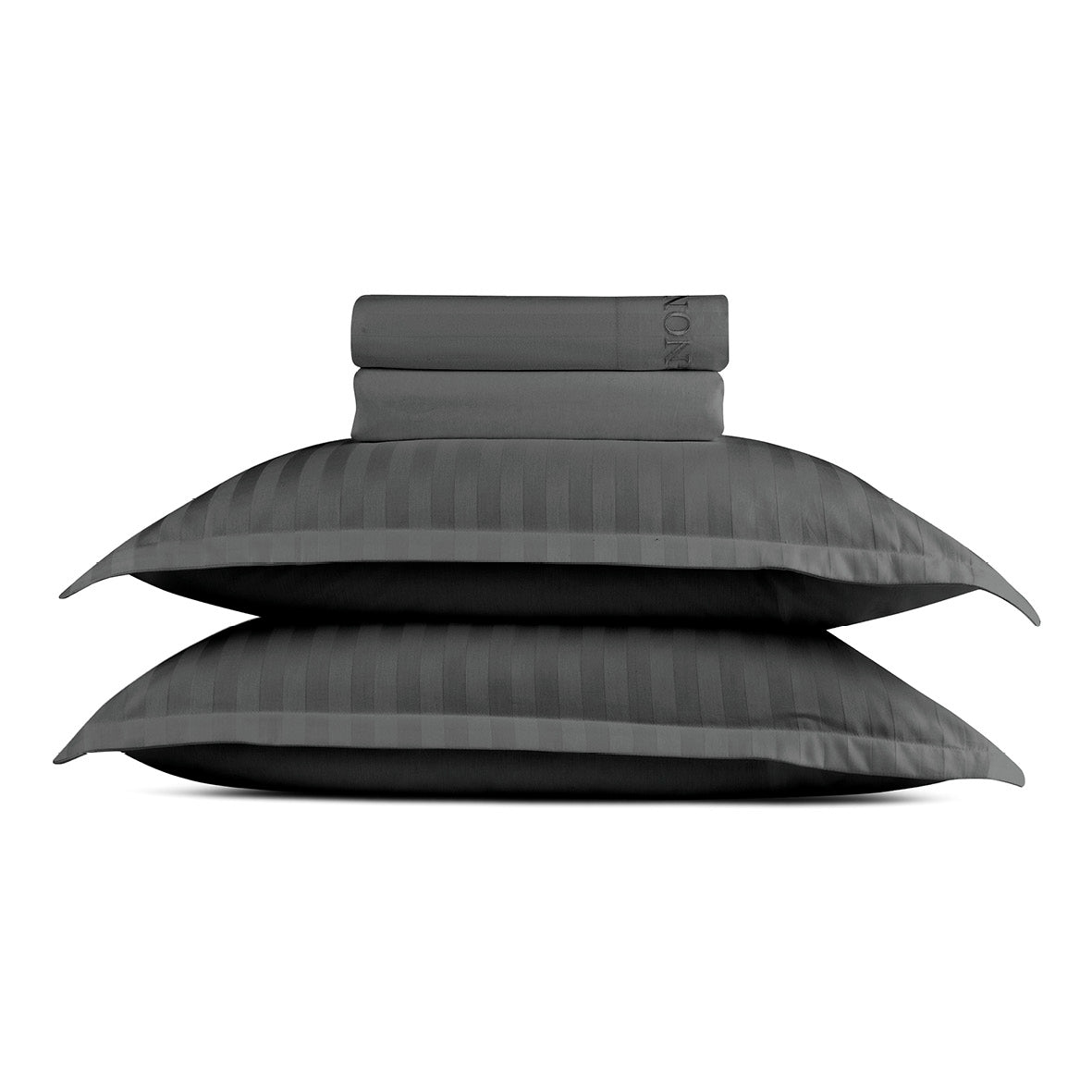 Ensemble de draps satin de coton rayure tissé dobby - Gris foncé