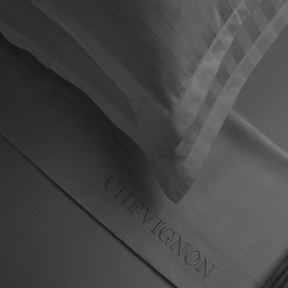 Ensemble de draps satin de coton rayure tissé dobby - Gris foncé