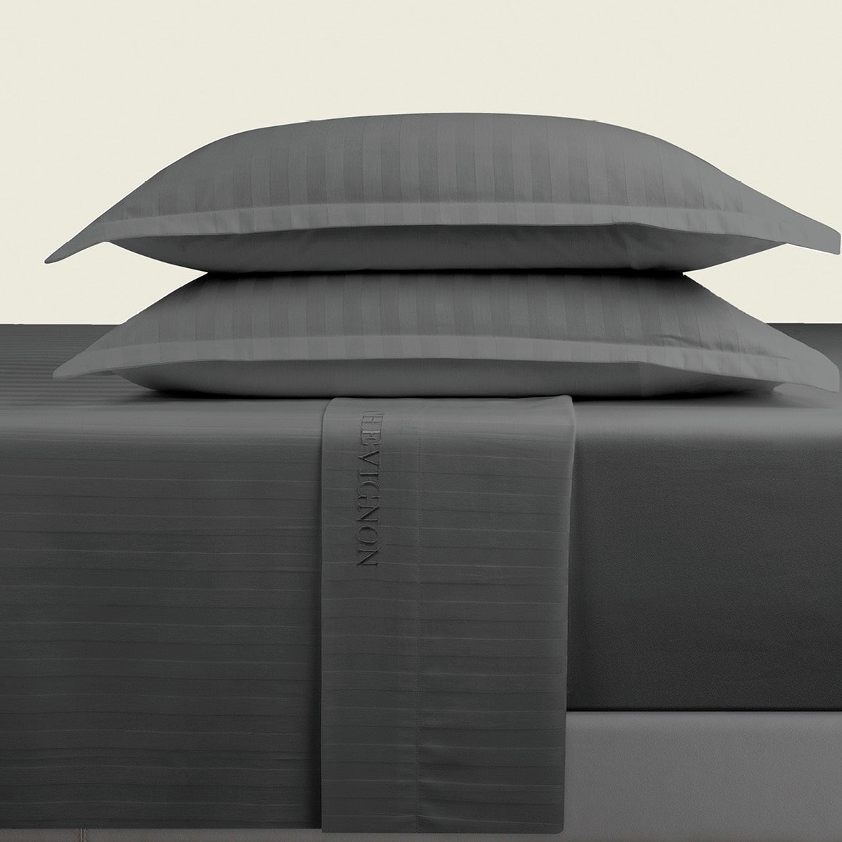 Ensemble de draps satin de coton rayure tissé dobby - Gris foncé