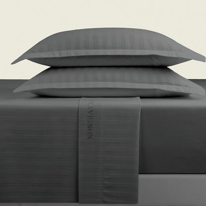 Ensemble de draps satin de coton rayure tissé dobby - Gris foncé