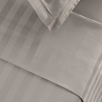 Drap plat satin de coton dobby stripe - Taupe