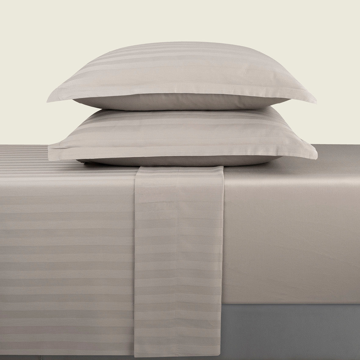 Drap plat satin de coton dobby stripe - Taupe