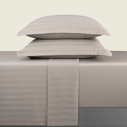 Drap plat satin de coton dobby stripe - Taupe
