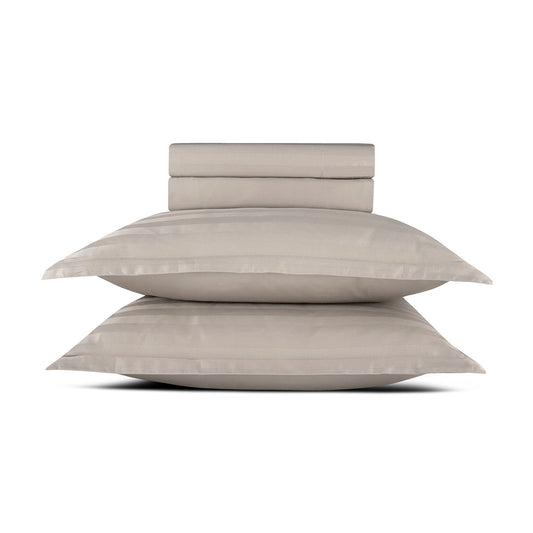 Ensemble de draps satin de coton rayure tissé dobby - Taupe