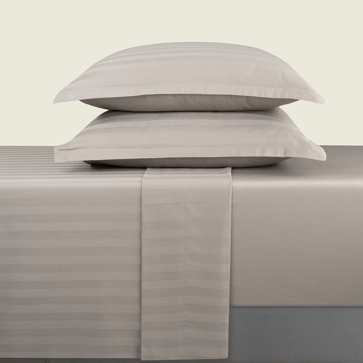 Ensemble de draps satin de coton rayure tissé dobby - Taupe