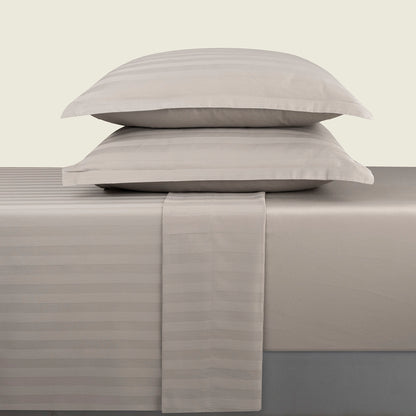 Ensemble de draps satin de coton rayure tissé dobby - Taupe