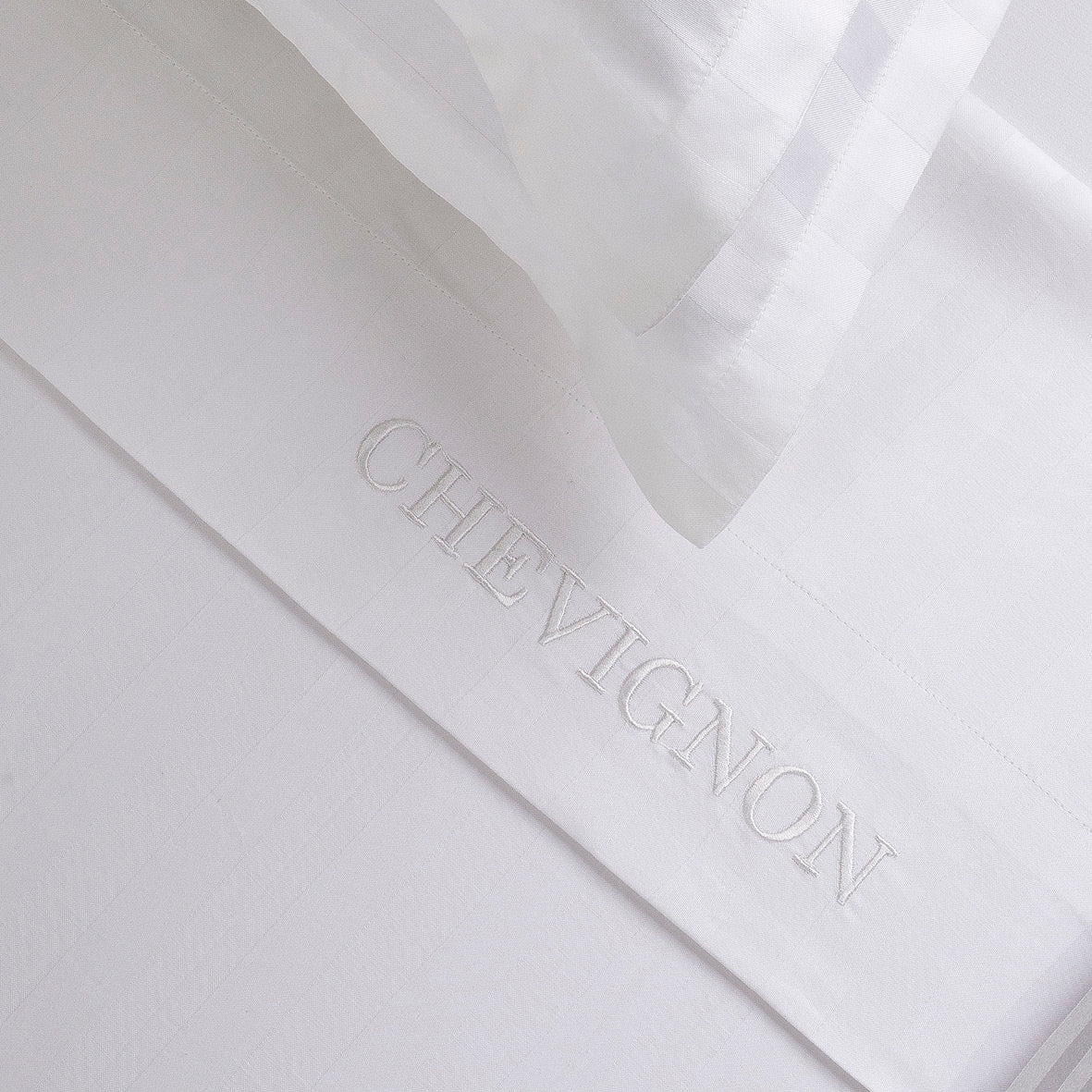 Drap plat satin de coton dobby stripe - Blanc