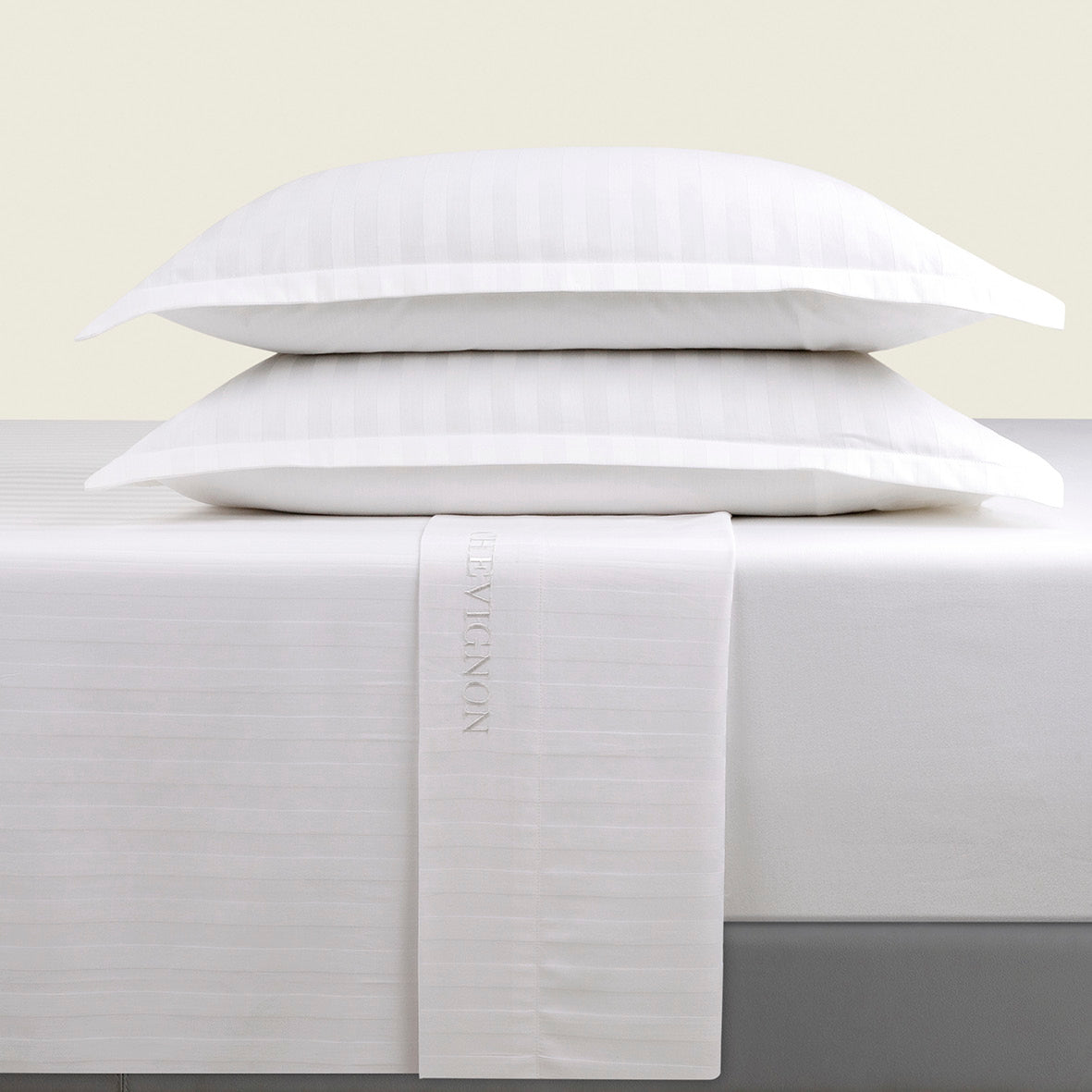 Drap plat satin de coton dobby stripe - Blanc