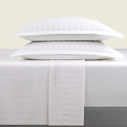 Drap plat satin de coton dobby stripe - Blanc