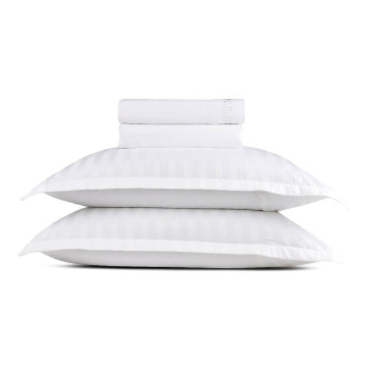 Ensemble de draps satin de coton rayure tissé dobby - Blanc