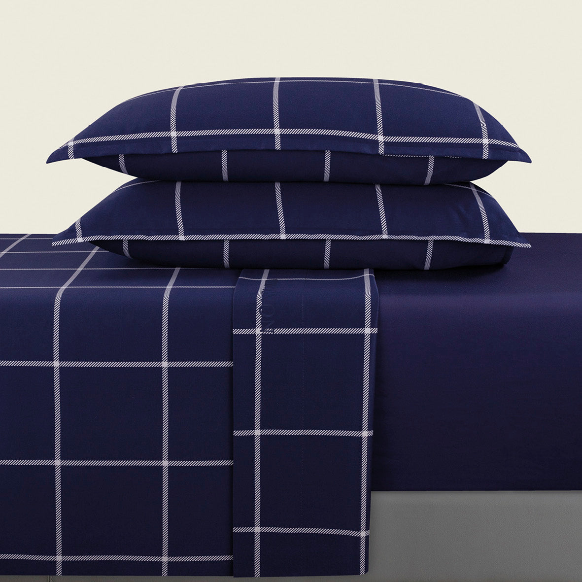 Drap plat satin de coton - Arthur Bleu foncé