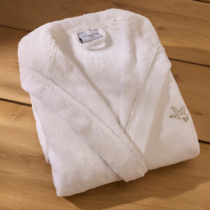 Hooded bathrobe velvet cotton - James Taupe / White