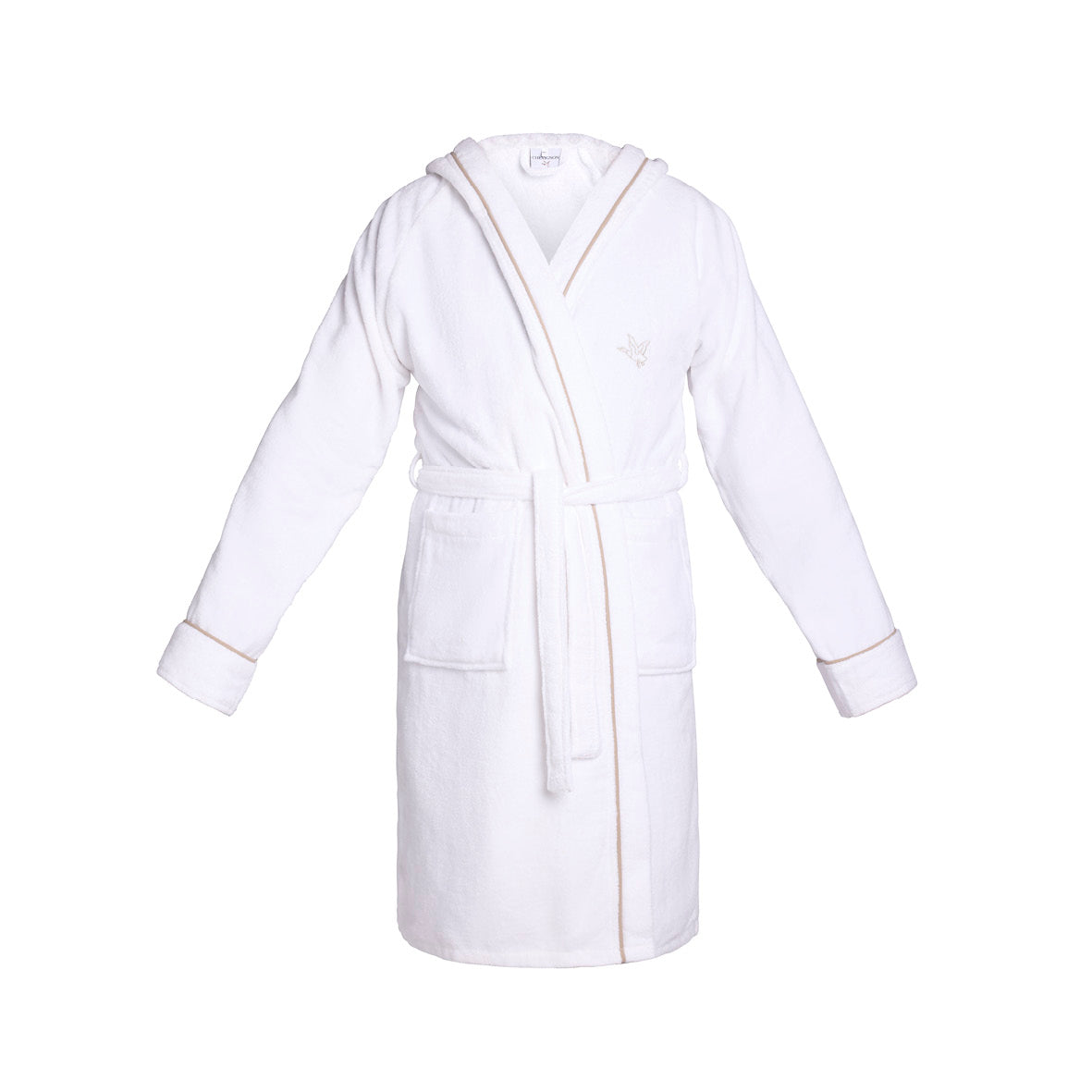 Hooded bathrobe velvet cotton - James Taupe / White