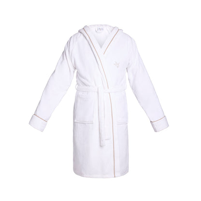Hooded bathrobe velvet cotton - James Taupe / White