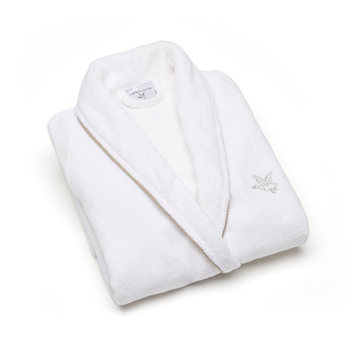 Bathrobe with shawl collar cotton velvet - James Taupe / White