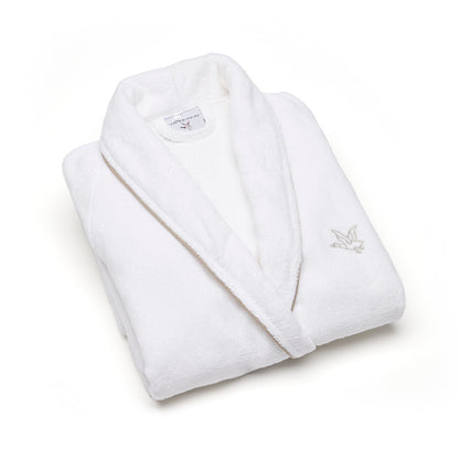 Bathrobe with shawl collar cotton velvet - James Taupe / White