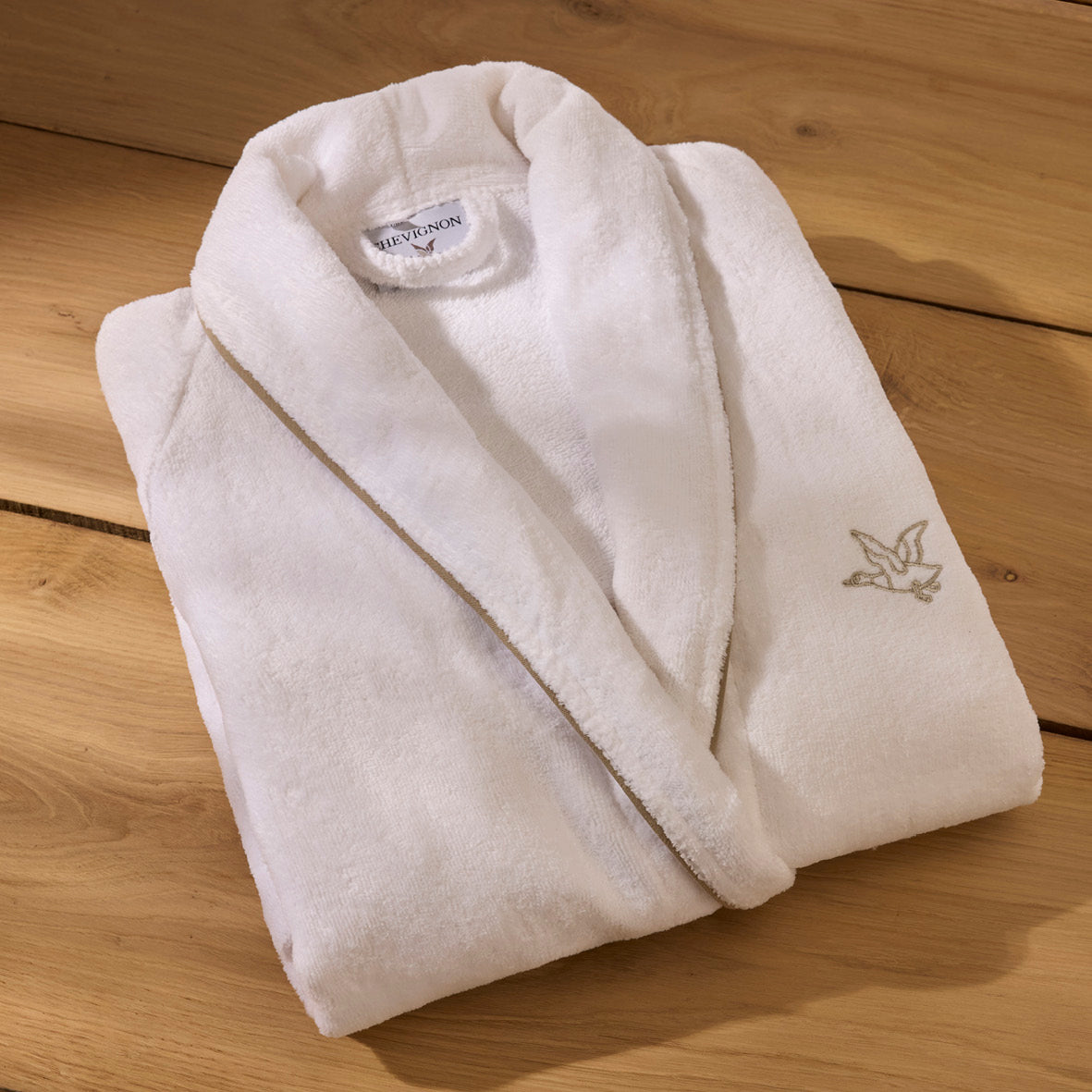 Bathrobe with shawl collar cotton velvet - James Taupe / White