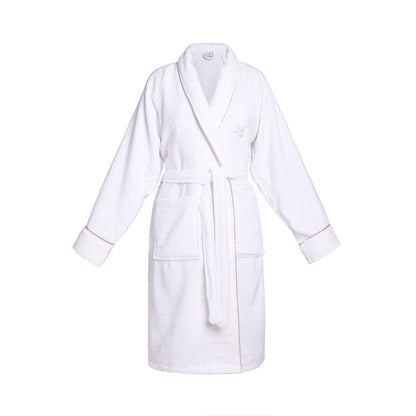 Bathrobe with shawl collar cotton velvet - James Taupe / White
