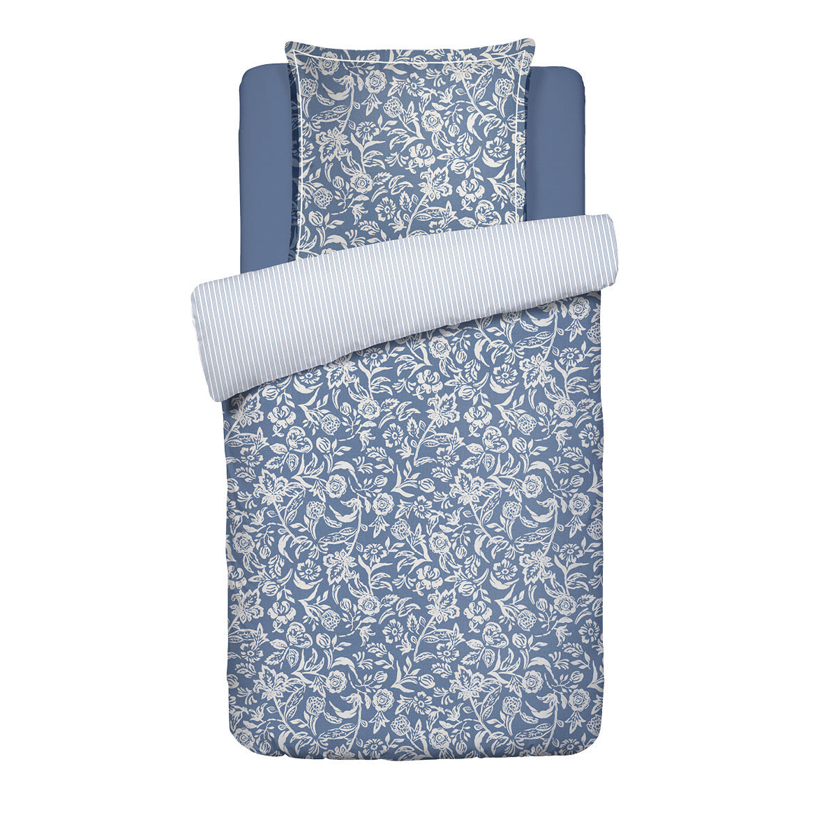 Duvet cover + pillowcase(s) cotton satin - Bleu jardin Blue